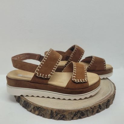 Nu- pied plat marron surpiqure beigeen vague deux velcros semelle marron et beige Remonte 