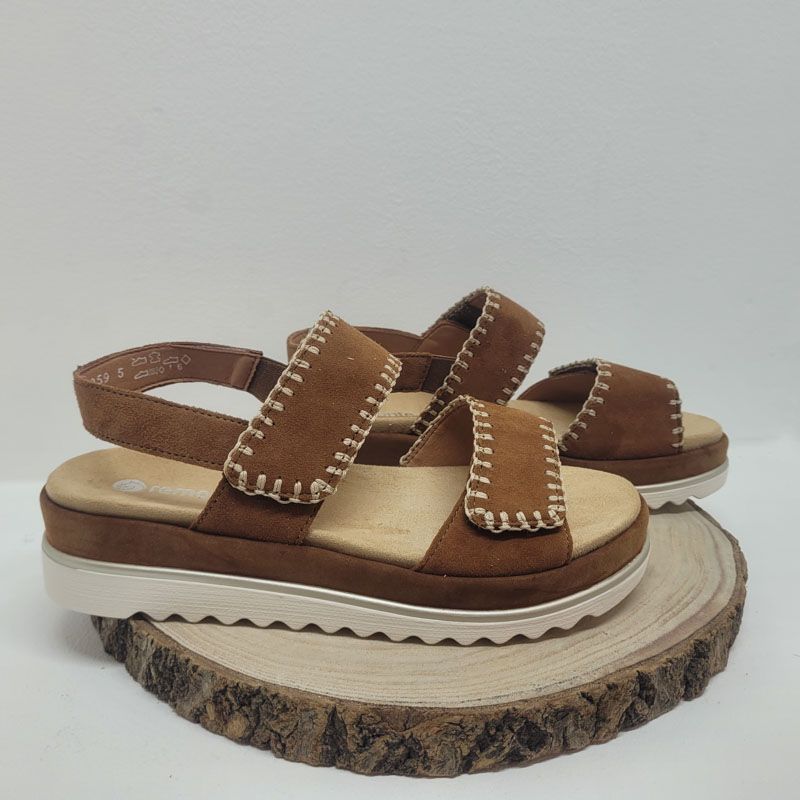 Nu- pied plat marron surpiqure beigeen vague deux velcros semelle marron et beige Remonte 