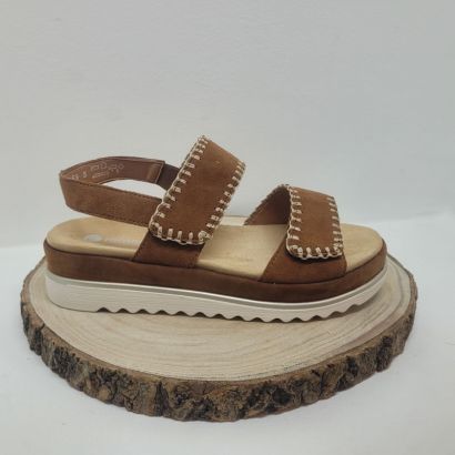 Nu- pied plat marron surpiqure beigeen vague deux velcros semelle marron et beige Remonte 