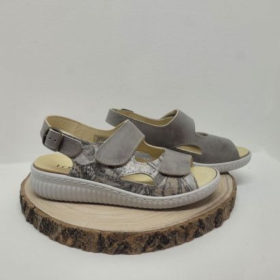 Nu-pied taupe 2 velcros avec imprimé sur le coté Longo
