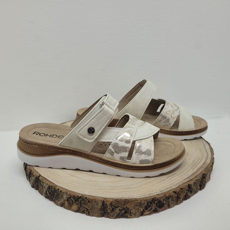mule blanc avec un velcro et trois bandes Rohde 