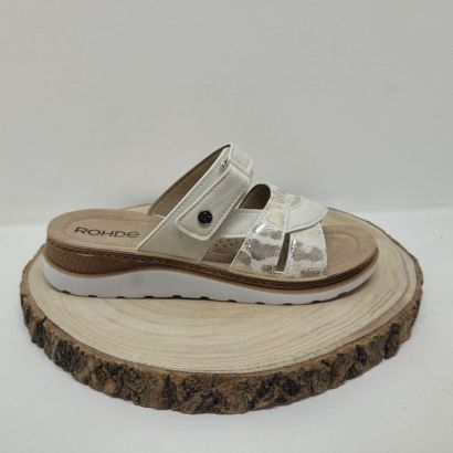 mule blanc avec un velcro et trois bandes Rohde 