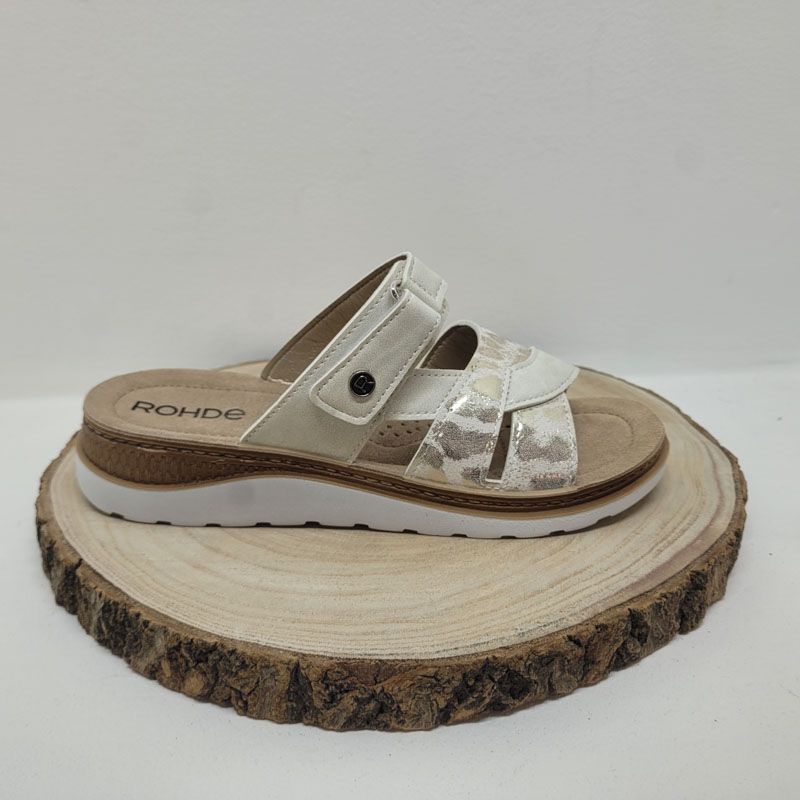 mule blanc avec un velcro et trois bandes Rohde 