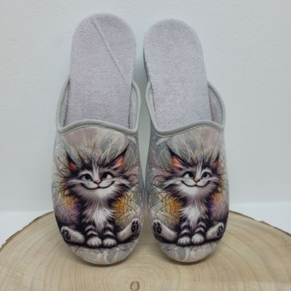 Mule grise avec motif chat Maison de l'espadrille
