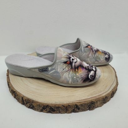 Mule grise avec motif chat Maison de l'espadrille