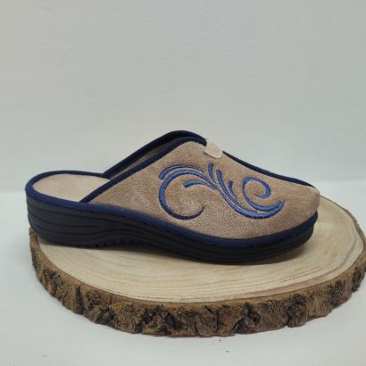 Mule compensée beige et bleu avec arabesque Maison de l'espadrille