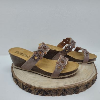 Mule compensée taupe avec 2 brides strass et ronds Maison de l'espadrille