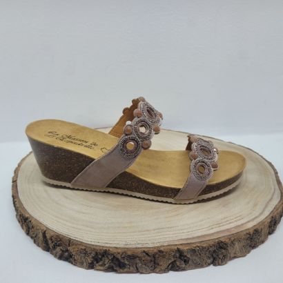 Mule compensée taupe avec 2 brides strass et ronds Maison de l'espadrille