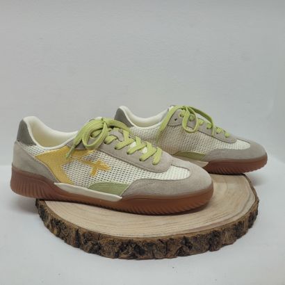 Basket plate taupe et jaune avec motifs vert Tamaris 