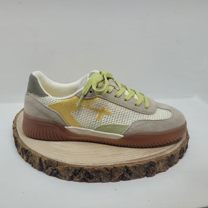 Basket plate taupe et jaune avec motifs vert Tamaris 