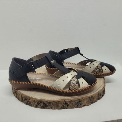 Sandale avec brides noir blanc et marron Rieker