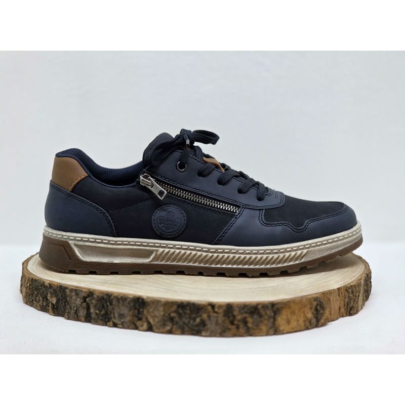 Basket marine lacets + zip avec semelle blanche et marron Rieker