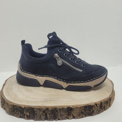 Basket plate noire semelle blanche lacets + zip Rieker