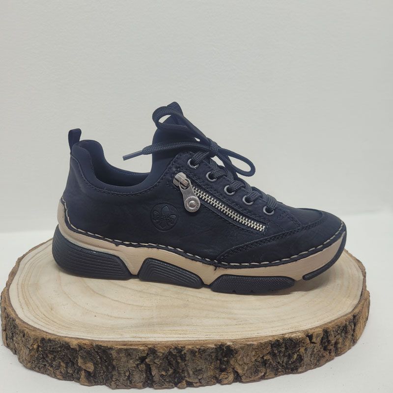 Basket plate noire semelle blanche lacets + zip Rieker
