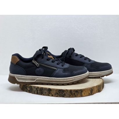 Basket plate bleu à lacets semelle Noir avant vernis et zip Rieker