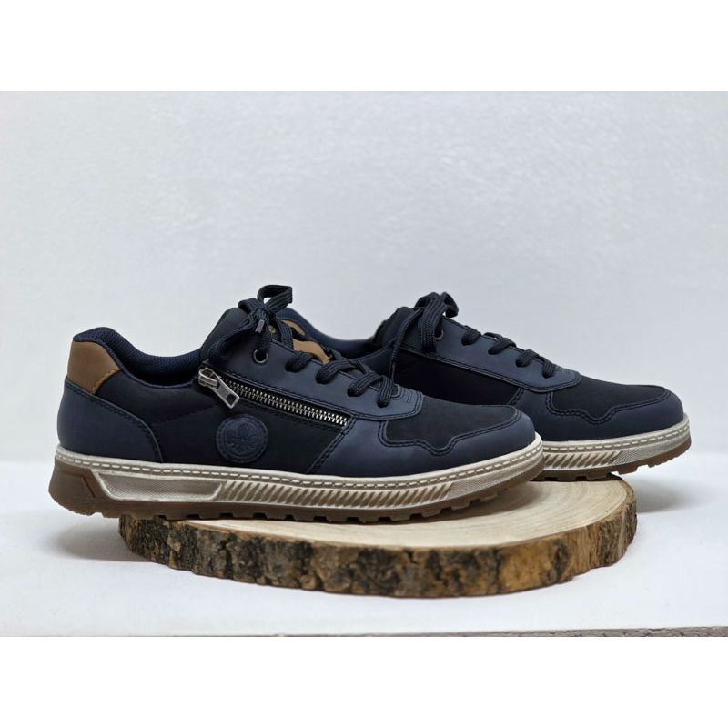 Basket plate bleu à lacets semelle Noir avant vernis et zip Rieker