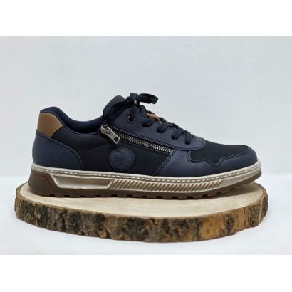 Basket plate bleu à lacets semelle Noir avant vernis et zip Rieker