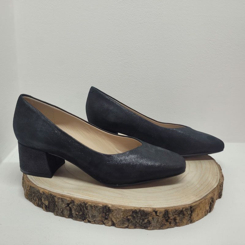 Escarpin noir pailleté talon carrée décroché Caprice 