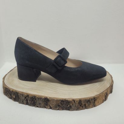 Ballerine à bride noir talon décroché boucle carrée Caprice 