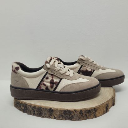 Basket beige et blanche semelle marron imprimé marron sur le côté et renfort Jana 