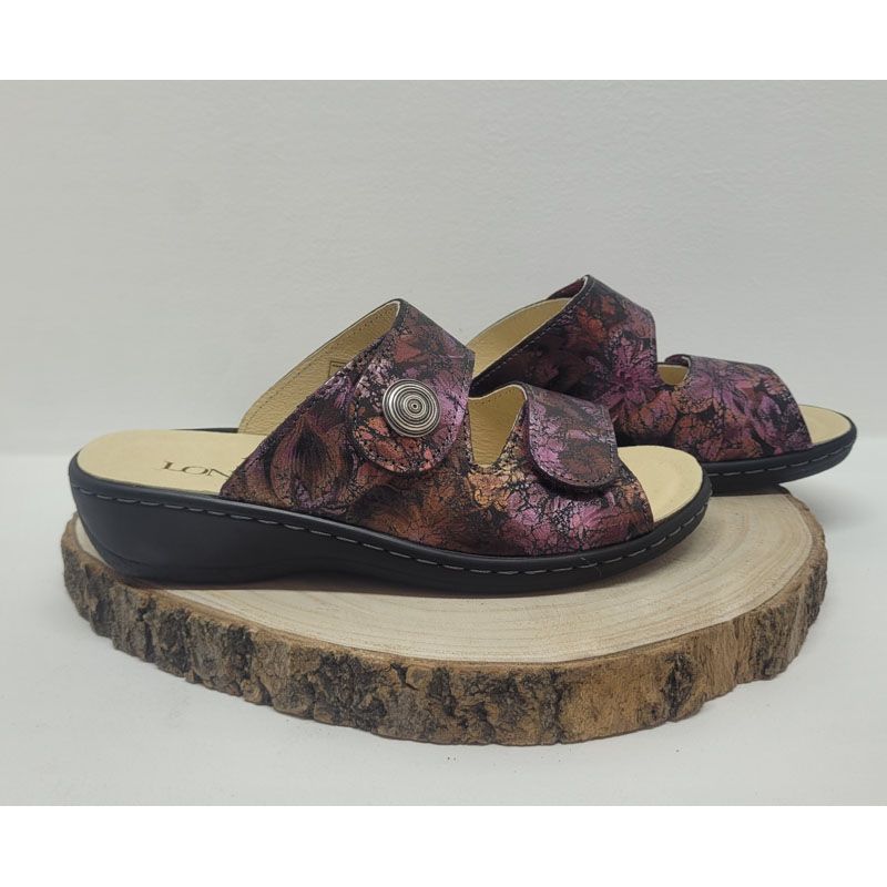 Mûle bordeaux 2 velcros fleuries Longo 