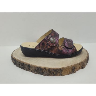 Mûle bordeaux 2 velcros fleuries Longo 