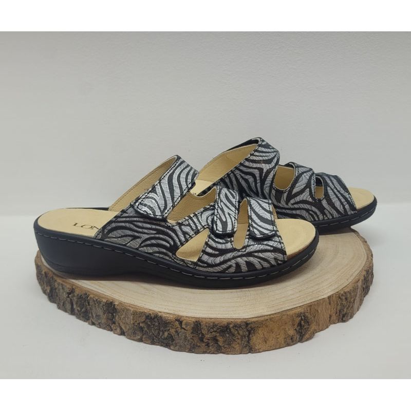 Mûle noir et grise 3 velcros motif zébré Longo 