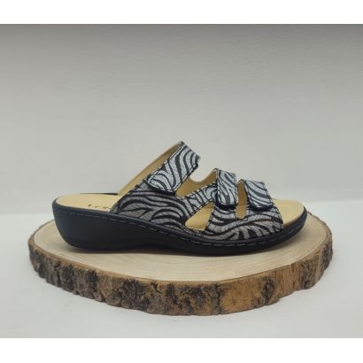 Mûle noir et grise 3 velcros motif zébré Longo 