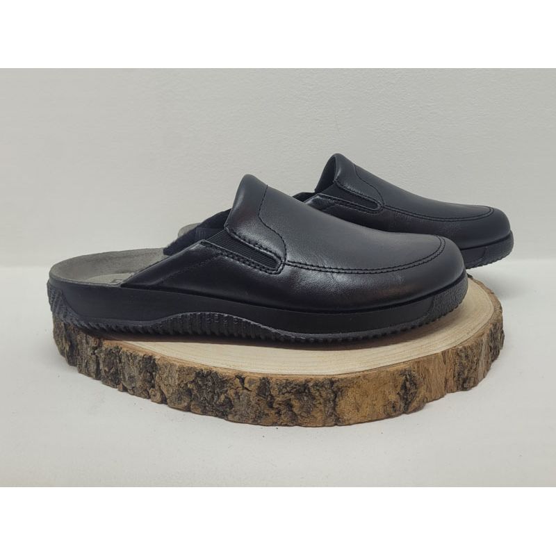 Mûle cuir noir avec 2 élastiques Rohde 