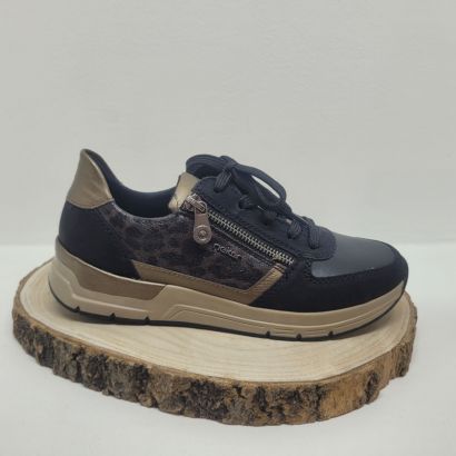 Basket noire et bronze semelle beige zip Rieker 