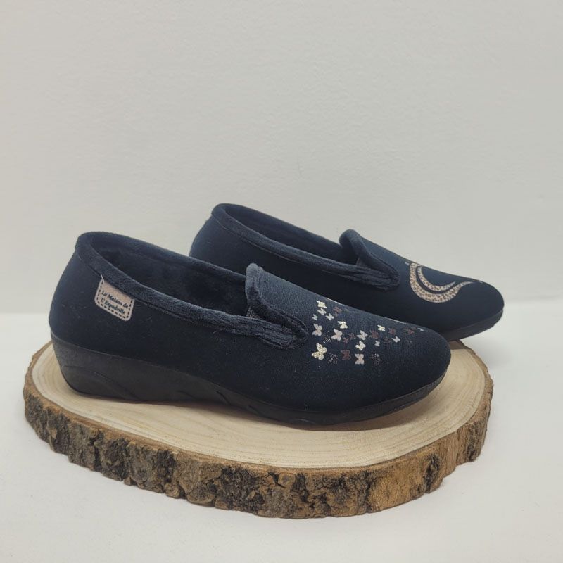 Pantoufle noire compensée avec 2 élastiques papillons dégradés Maison de l'espadrille