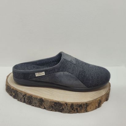 Mûle plate grise avec imprimé Maison de l'espadrille 