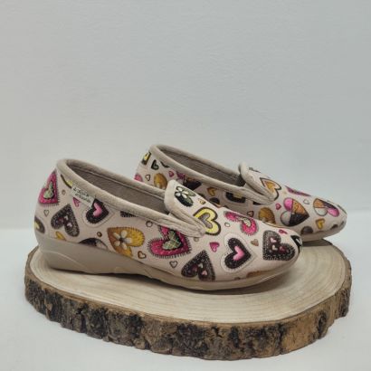 Pantoufle compensée 2 élastiques beige avec coeur multicolore Maison de l'espadrille 