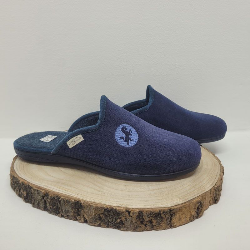 Mûle plate bleu avec cheval Maison de l'espadrille 