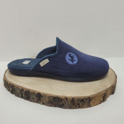 Mûle plate bleu avec cheval Maison de l'espadrille 