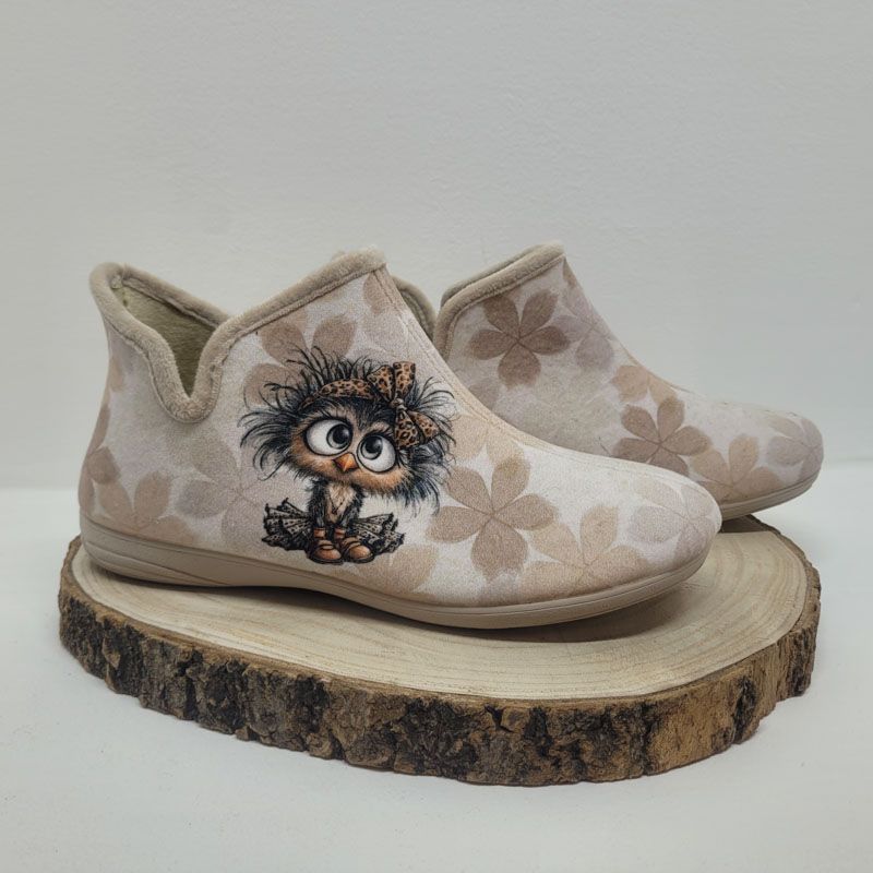 Chausson montant avec autruche beige Maison de l'espadrille 