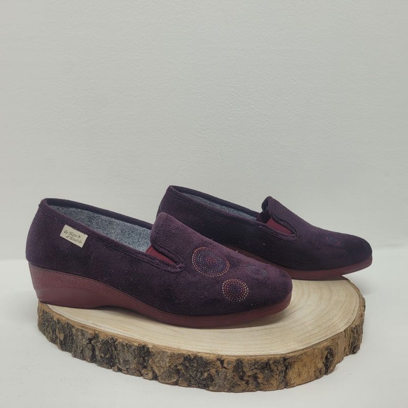 Pantoufle 2 élastiques prune avec des coutures en rond Maison de l'espadrille