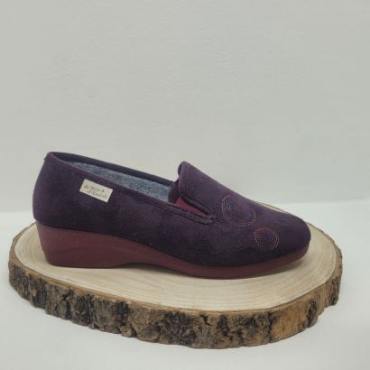 Pantoufle 2 élastiques prune avec des coutures en rond Maison de l'espadrille