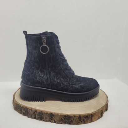 Bottine noir à lacets avec zip et motifs fantaisie Waldlaufer