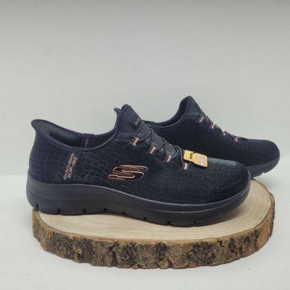 Basket mesh noir slip-ins logo or rosé Skechers 