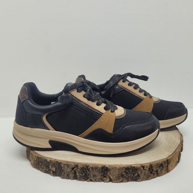 Basket noir et beige plate avec zip Jana 