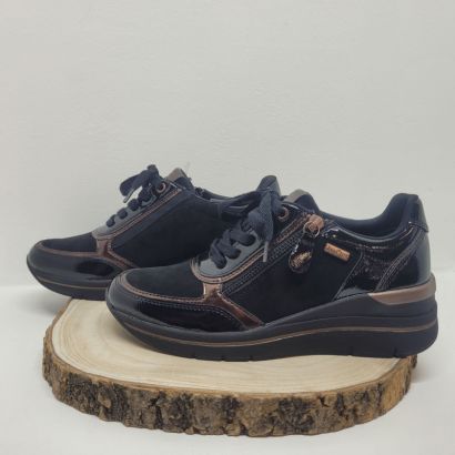 Basket compensé noir et bronze à lacets semelle noir et zip Jana