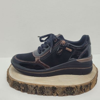 Basket compensé noir et bronze à lacets semelle noir et zip Jana