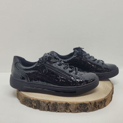 Basket plate noir vernis croco zip et lacet semelle noir Jana
