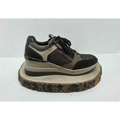 Basket compensée marron et beige avec zip semelle beige Tamaris 