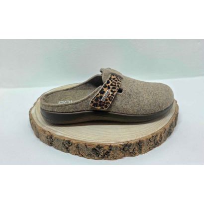 Mûle beige 1 velcro avec bride léopard Rohde 