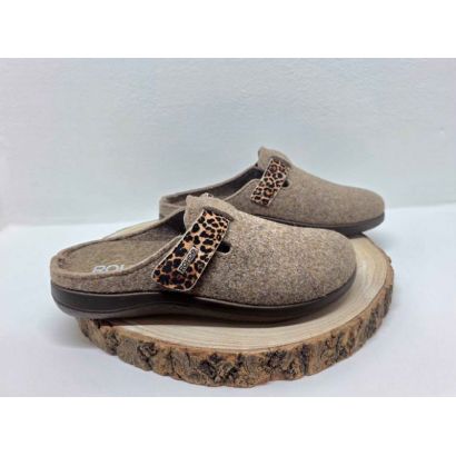 Mûle beige 1 velcro avec bride léopard Rohde 