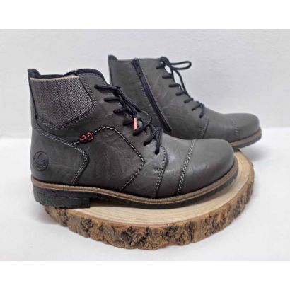 Bottine Grise plate à lacets col tissus Gris semelle Noir Rieker
