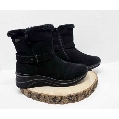 Botte compensée Noir tex fourée zip lanière fantaisie Remonte