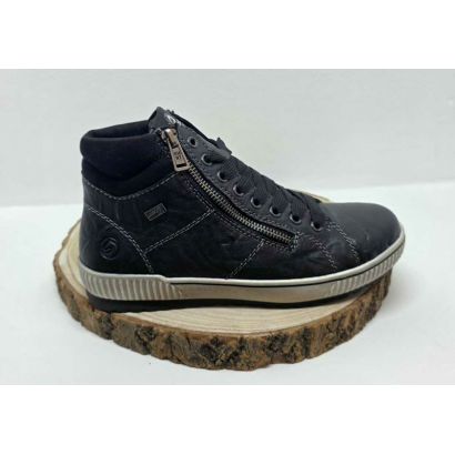 Bottine à lacets plate Noir zip semelle Beige Remonte